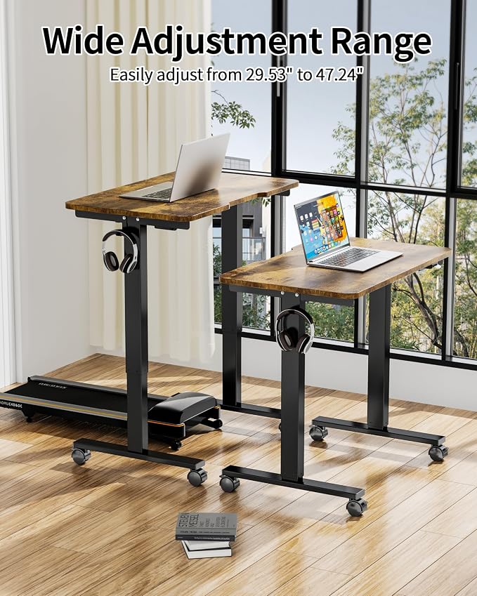 Okin Electric Standing Desk 31.5x19.7 Inches Small Computer Desk-Whole Piece Stand up Desk with Wheels Gaming Rolling Home Office Desks, Rustic Brown