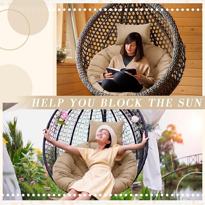 Tudomro Beige Egg Chair Cushion Hanging Basket Chair Replacement 45x45 Hammock Basket Swing Waterproof Cushion Hanging Swing Pads with Headrest for Indoor Outdoor Porch Backyard Patio Garden