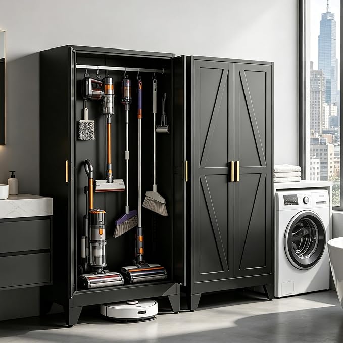 71" H Black Pantry Cabinet,Metal Storage Cabinets with Doors and Shelves,Tall Food Kitchen Cabinets,Farmhouse Kitchen Cabinet,Freestanding Cabinet