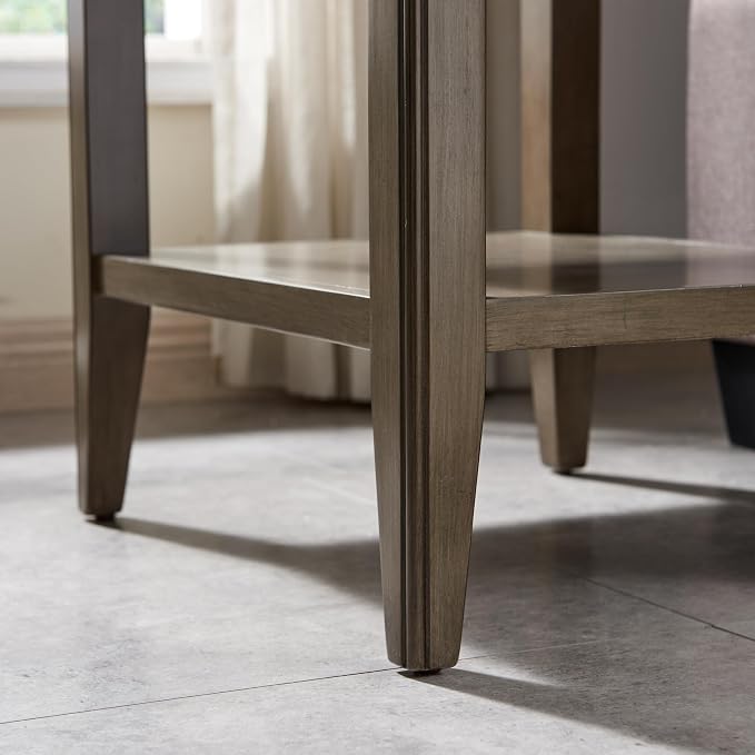 Leick Home Laurent End Table, Solid Wood, with Shelf and Drawer, Smoke Gray, 10507-GR