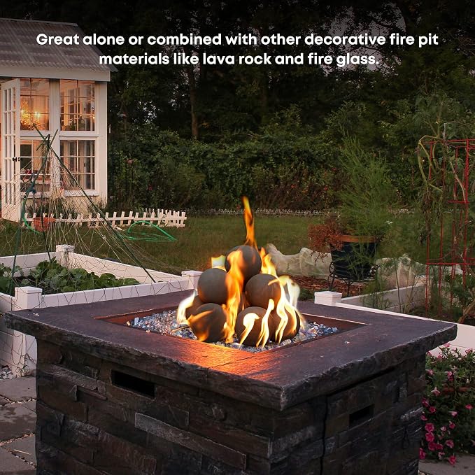 Stanbroil Ceramic Balls - 4” Round Fire Stones for Fire Pit Fire Bowl and Fireplace - Set of 12, Black