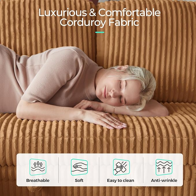 LINSY HOME Loveseat Sofa with Storage - Comfy Plush Corduroy 2 Seater Sofa with USB Charging & Cup Holders, Deep Seat Love Seat for Small Spaces Living Room Bedroom Apartment, Brown