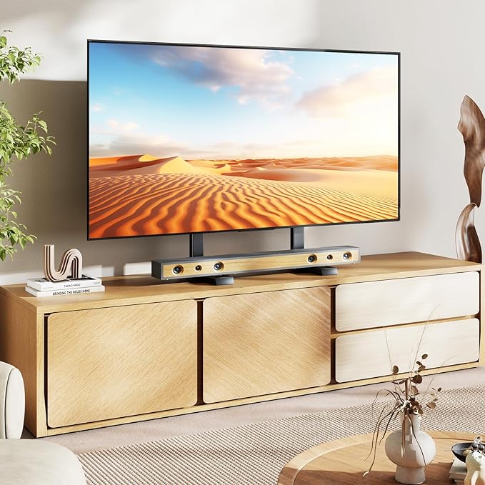 5Rcom Table Top TV Stand, Universal TV Stand for 35-88 Inch with Height Adjustment, TV Mount Stand Up to 150lbs for Curved Flat TVs with Cable Management, Black