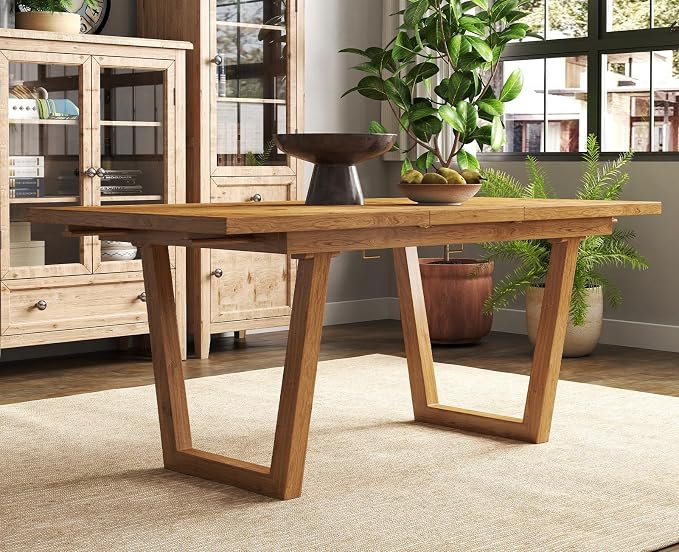 chairus 55"-71" Extendable Reclaimed Wood Dining Table with Butterfly Leaf | Hidden Butterfly Leaf Extends from 55" to 71", Reclaimed Pine Table, Seats 4-8, Sturdy U-shaped Wood Legs, Farmhouse Style