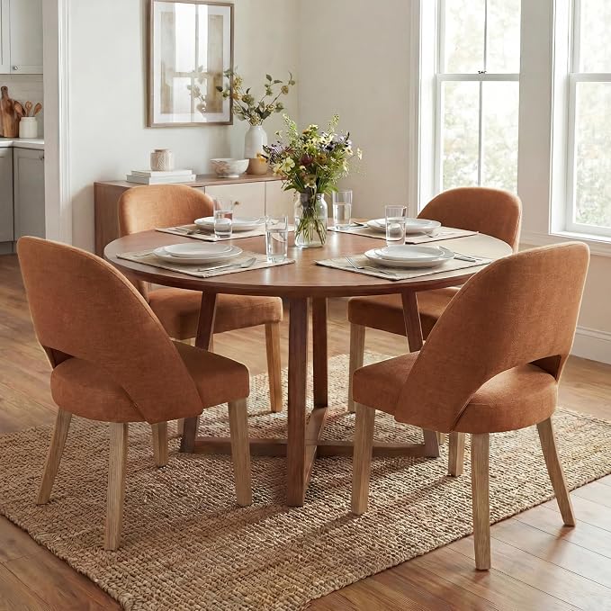 Wooden Dining Chairs Set of 4, Upholstered Modern Chenille Dining Room Chair Kitchen Chairs, Comfy Farmhouse Dinner Chair for Kitchen Dining Room, Orange