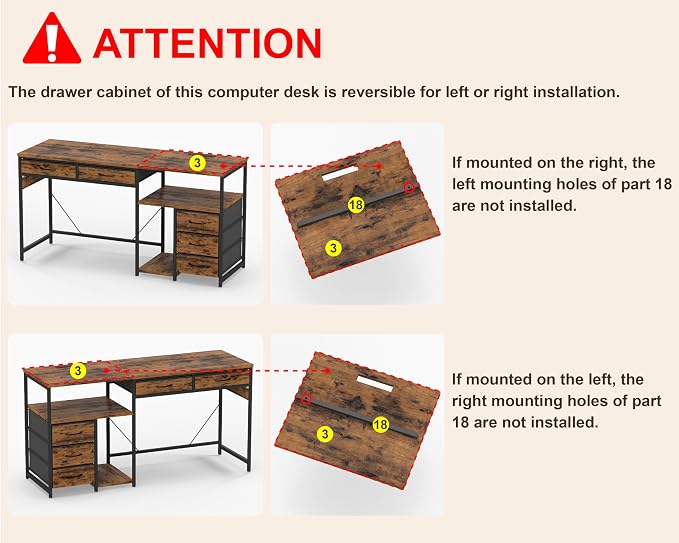 YOSHOOT 60" Computer Desk with 5 Fabric Drawers, Gaming Desk Table | Desk with Storage and Power Outlets, for Adults and Teenagers Working Writing Study, Rustic Brown