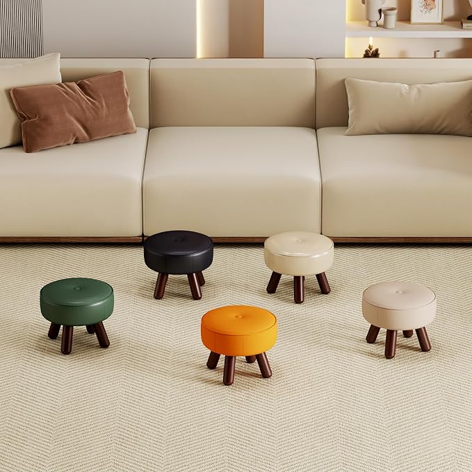 oakvivo 13in Small Foot Stool Ottoman, Round Faux Leather Foot Rest, Footstool Ottomans with Rubber Legs Under Desk, Footrest for Couch, Living Room, Bedroom, Office, 13''L x 13''W x 10.2''H, Black