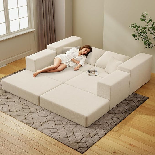Cloud Modular Sectional Sofa, Comfy Boneless Couch for Living Room, Modern L-Shaped Couch with Reversible Chaise, Customizable Sleeper Sofa with Non Slip, No Assembly & Deep Seat, Beige