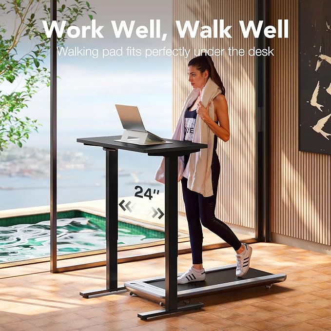 HUANUO 32x19 Inch Small Electric Standing Desk, Adjustable, Black | Compact Home Office Desk, 176lbs Heavy Duty Lifting with 4 Height Presets. M8 Screw Holes Ready for DIY Mobile Wheels