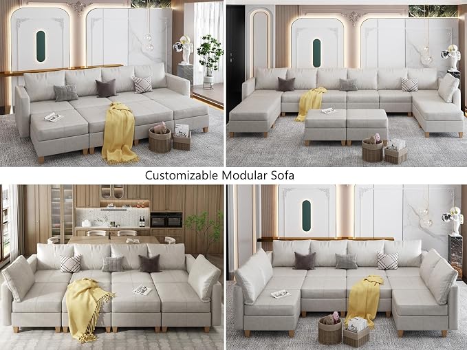 EASE MOOSE U Shaped Modular Sectional Sofa with Storage, Faux Leather Sectional Sofa Oversized Modular Sectional Couch with Reversible Chaises for Living Room
