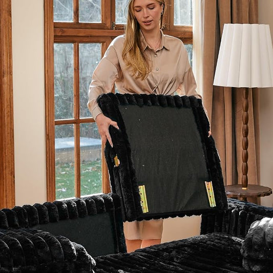 Belffin Plush Corduroy Modular Sectional Sofa Armrest Part Module for Sectional Sleeper Sofa with Pull Out Bed (Set of 2) Black Couch