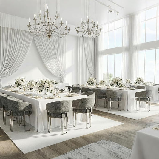 Dining Chairs, Silver Armchair, Accent Chair with Curved Backrest and Polished U-Shaped Legs, Modern Dining Chairs for Banquet, Wedding and Restaurant, Set of 24