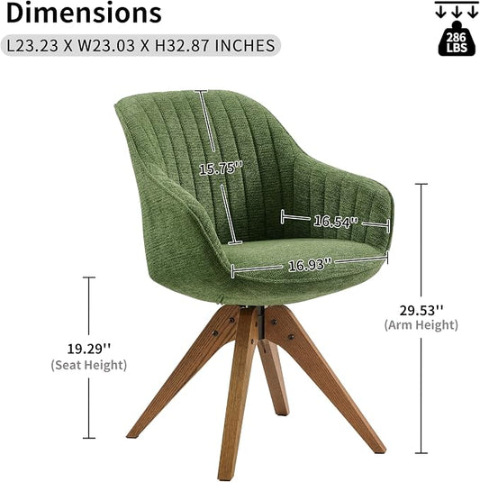 Art Leon Office Chair No Wheels - Mid Century Modern Desk Chair, Swivel Accent Chair with Oak Wood Legs, Fabric Upholstered Arm Chair, Green