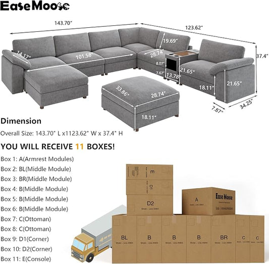EASE MOOSE Oversized U Shape Sectional Sofa,Modern Comfy Modular Sofa