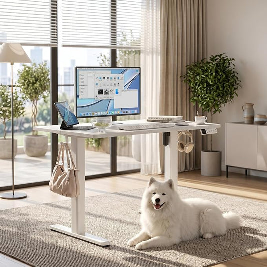 Claiks Electric Standing Desk, 40 x 24 Inch Height Adjustable Sit Stand Desk for Home Office, Computer Desk with Memory Presets, Cable Management & Headphone Hooks, 156 lbs Capacity, White