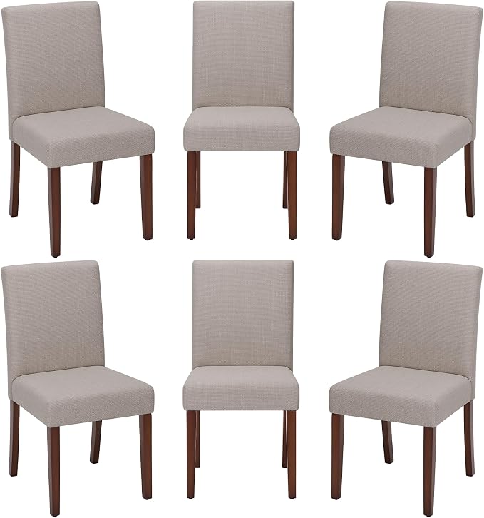 MALOL Upholstered Dining Chairs Set of 6, Modern Fabric Dining Room Chair, Wooden Dining Chair, Kitchen Side Chairs, Farmhouse Dinner Chair with High Back for Kitchen, Brown