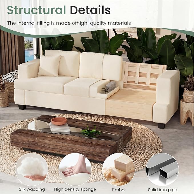 YOUDENOVA Sofa, 63” Comfy Loveseat Sofa Couch with Deep Seats, Couch for Living Room, Modern Sleeper Sofa, Beige Chenille