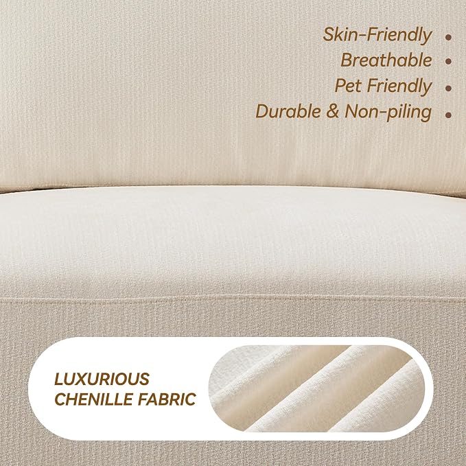 143.8" Modular Sectional Sofa Modern Chenille U Shaped Couch with Thickened Seat Cushions, Easy Assembly, Upholstered 6 Seater Couch with 2 Movable Ottomans for Living Room, White