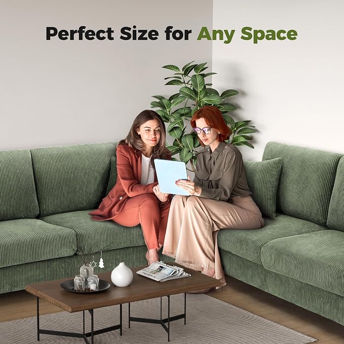 Kidirect 70in U Shaped Couch, Modular Sofa No Tool Assembly, Comfy Sectional Couches for Living Room 21in Deeper Seats, Corduroy Sofas for Living Room with 2 Pillows, Loveseat Sofa Set, Green Couch