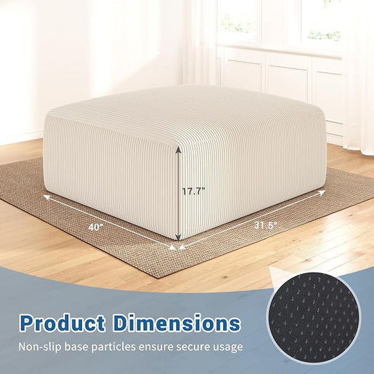 40" Oversized Square Corduroy Ottoman Pouf - Poofy Soft Foot Rest with Foam Chunk Filling, Movable Large Ottoman Pouf Footstool for Living Room Sofa Couch Bedroom, Beige (1 Piece)