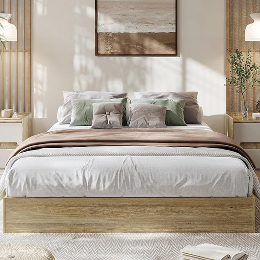 GarveeHome Queen Size Wood Platform Bed Frame,Wooden Bed Frame Without Headboard, Wood Slat Support,No Box Spring Needed, Easy Assembly