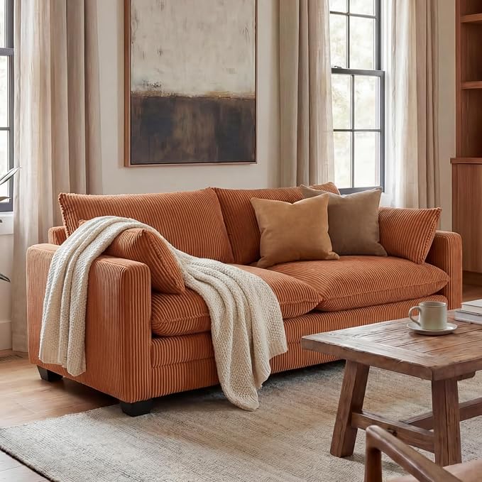 Gizoon 75” Small Cloud Loveseat Couches for Living Room, 2 Seater Love Seat Sofa with Comfy Deep Seat, Small Washable Couches with Removable Corduroy Cover for Apartment, Orange