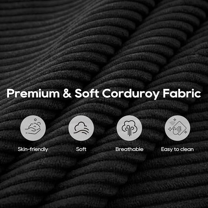 URRED Oversized Modular Sectional Sofa, 87" L Shaped Modern Comfy Cloud Couch with Movable Ottoman & Pillows, Deep Seat Couches for Living Room, Bedroom or Apartment (Corduroy Black, 87" L Shaped)