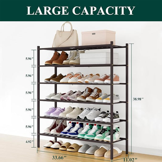 Smiry Long Bamboo Shoe Rack, 6 Tier Free Standing Wooden Shoe Organizer, Stackable Wood Shoe Storage Shelf for Closet, Entryway, 12 Vertical Slats, 2+2+2 Stack Standard Legs, 33.7"x11"x39", Brown