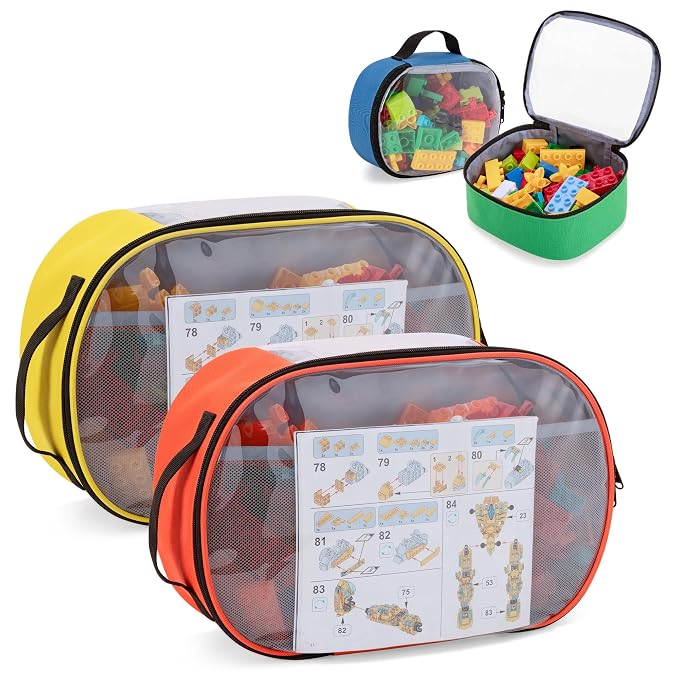 Rexmica 4pcs Toy Storage Organizer Bag for Building Bricks, Travel Bag for Building Blocks, Puzzle, Car Toy, Magnetic Toys, Dolls, Board Game Storage Organizer Case Container