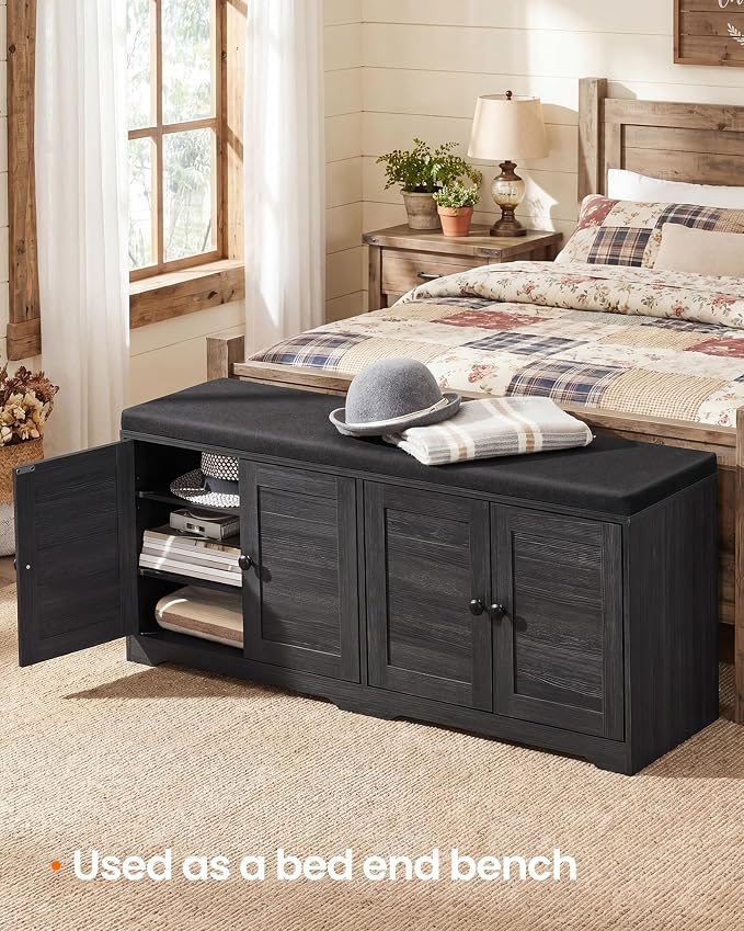 SONGMICS HOME 3-Tier Entryway Bench, Shoe Bench with Padded Seat, for Hallway, Bedroom, 14.2 x 47.8 x 20.9 Inches, Dark Gray