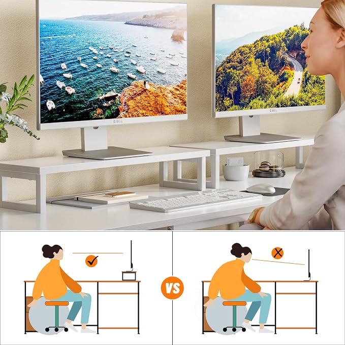 Furologee White 59” L Shaped Desk with Power Outlet, Reversible Computer Desk with File Drawer & 2 Monitor Stands, Corner Home Office Table with Storage Shelves for Gaming Writing