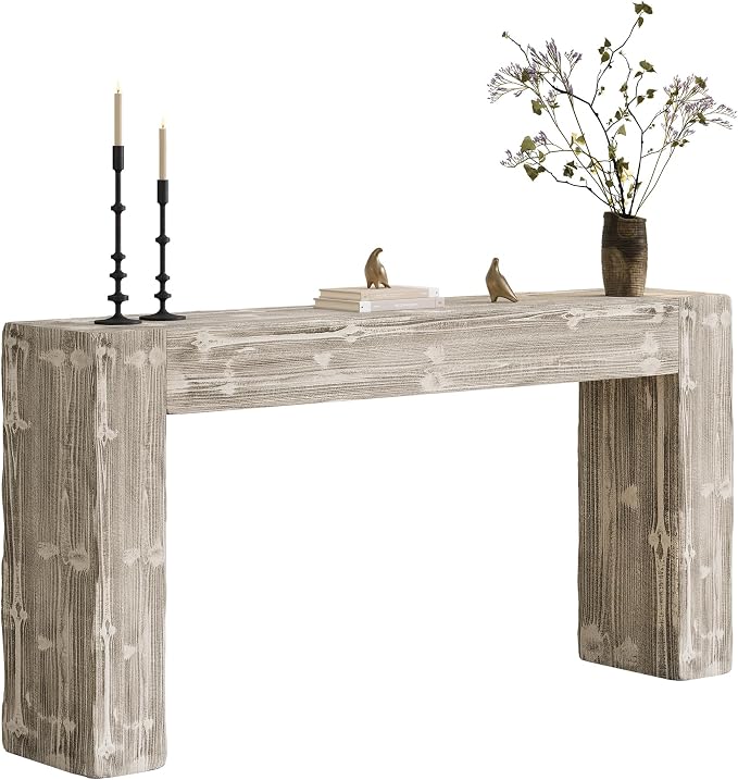Solid Wood Console Table, 63-Inch Farmhouse Sofa Table Behind Couch for Entryway, Living Room, Foyer, Easy Assembly (Weathered Gray)