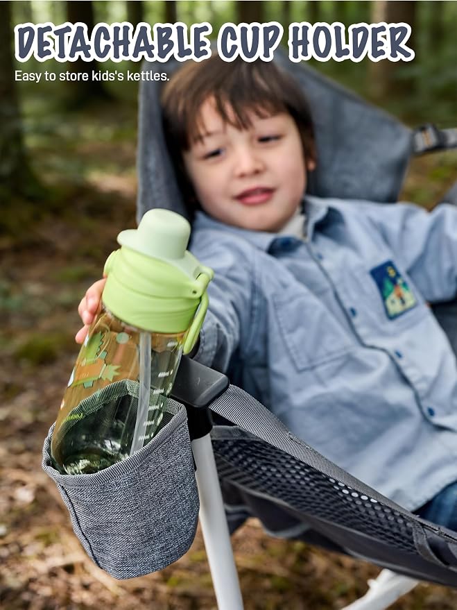 EVER ADVANCED Kids Hammock Chair Foldable, Kids Camping Chair with Stand Portable, Hammock Swing Chair with Cup Holder, Child Camping Gear Carry Bag for Traveling Outdoor Patio Supports 125LBS Grey