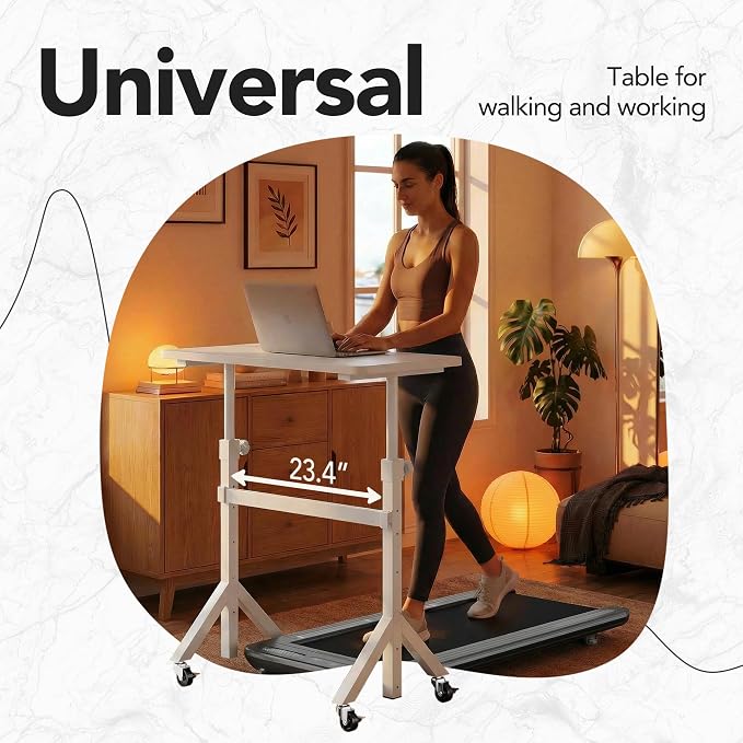 HUANUO 32'' Small Standing Desk Adjustable Heigh, Mobile Stand Up Desk with Wheels, Portable Rolling Desks for Walking Pad and Treadmill, Computer Laptop Desks for Home Office Space