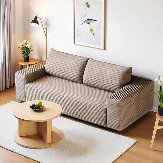 JINGLING 71" Small Couches for Small Spaces | Boneless Couch in a Box: Compressed Sofa | Apartment Furniture Love Seat for Living Room & Bedroom | No Assembly | Corduroy | Camel