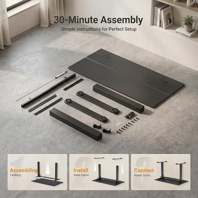 Claiks Electric Standing Desk, Adjustable Height Stand up Desk, 40x24 Inches Sit Stand Home Office Desk with Splice Board, Black Frame/Deep Black Top