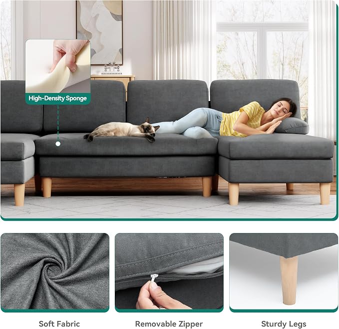 YITAHOME 109" U-Shaped Couch, 4-Seat Cloud Sofa with Dual Chaise Lounges, Storage Armrest, Cup Holder & Thick Cushions for Living Room