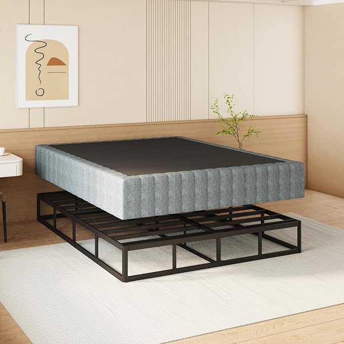 NHODIR High Profile Box Spring Full, 9 Inch Heavy Duty Metal Bed Base, Upholstered Fabric Foundation with Easy Assembly, Noise-Free Support