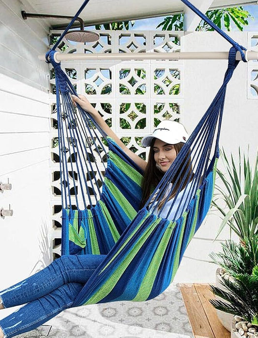 Chihee Hammock Swing Chair - Strong Metal, Collapsible, Portable, Max 500 lbs, Comfy Seat, Patio & Lawn, Cotton Blended, Indoor/Outdoor