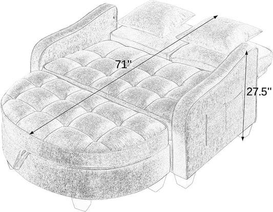 ERYE Chenille Tufted Loveseat Sofa and Ottoman Set, Tufted Recliner Sleeper Chaise Lounge with Curved Storage Ottoman,Reclining Backrest and Side Pockets, 4 Pillows