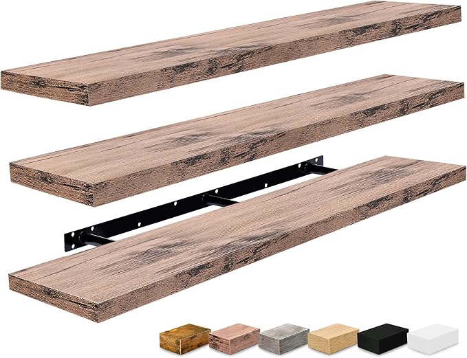 Sorbus Floating Shelves for Wall - 55 Inch Extra-Long Bathroom Shelves, Wall Decor for Bedroom, Kitchen, Living Room, Book Storage - Mounted Floating Shelf with Hidden Brackets (Mahogany, 3 Pack)