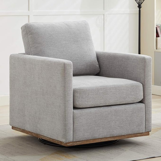 Aoiy & Wifon 30.7" W Swivel Accent Chair, Mid Century Modern Swivel Chairs for Living Room, Comfy Small Accent Chair, Wavy Chenille, Light Gray