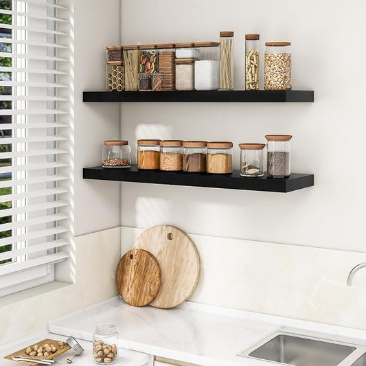 RICHFOCUS 40Inch Floating Shelves for Wall 1 Pack Shelves for Bedroom|Kitchen|Bathroom|Laundry Room Rustic Wood Wall Mounted Shelf with Invisible Brackets for Books|Storage|Decor, Black