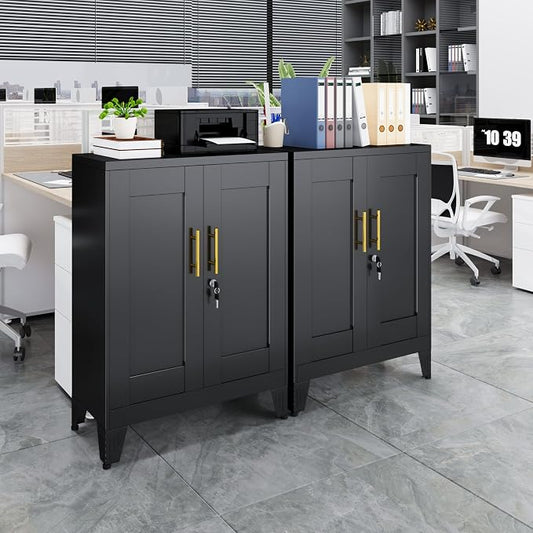 GAIOUS 36" Black Metal Storage Cabinet with Lock, Locking Cabinet with 2 Doors and 2 Adjustable Shelves, Bathroom Floor Cabinets, Freestanding Locked File Cabinets for Home/Office/Garage