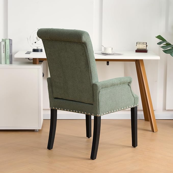 adochr Upholstered Fabric Accent Dining Chair, Arm Dining Chair with Elegant Tufted Club for Dining Room Kitchen Room, Green