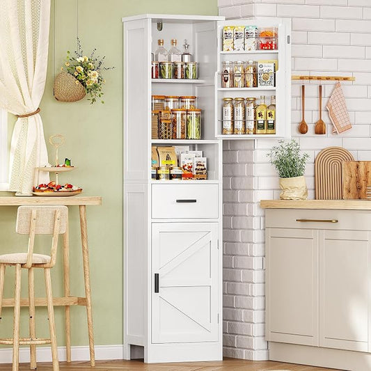 TEENFON 67" H Tall Storage Cabinet with 2 Doors, Bathroom Storage Cabinet, Kitchen Pantry Cabinets for Living Room, Dining Room, Bathroom, White