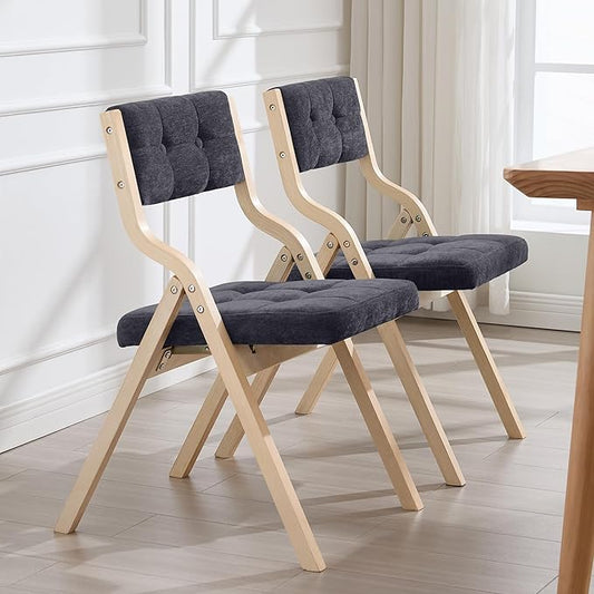 6-Pack Folding Dining Chairs with Cushion,Padded Foldable Dining Chairs,Portable Wooden Folding Chairs with Tufted Buttons Seat for Dining Rooms Kitchen Wedding and Party Indoor Darkgrey