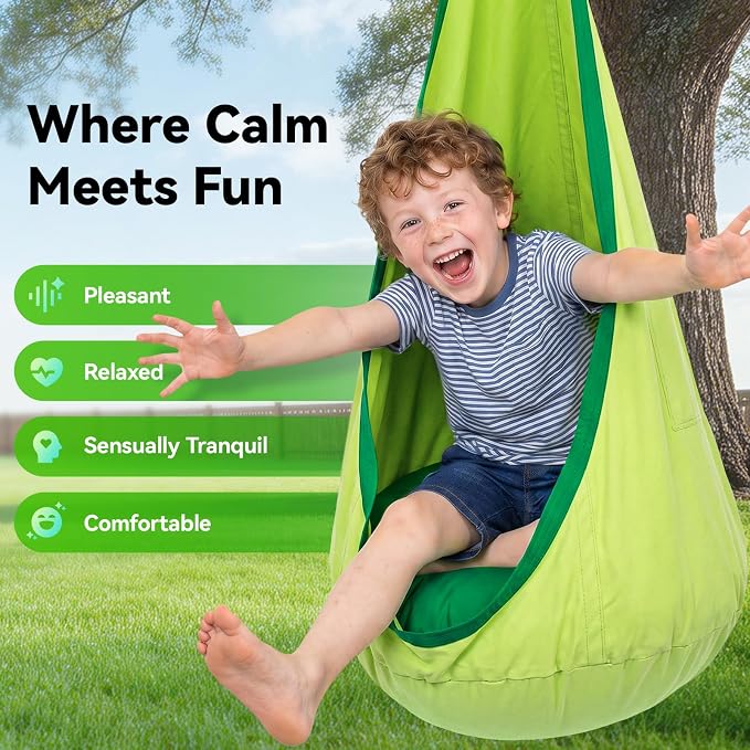 Y-STOP Kids Pod Swing Seat, Hanging Hammock Chair with Inflatable Pillow, Sensory Swing Chair with Pocket for Indoor and Outdoor(Green)