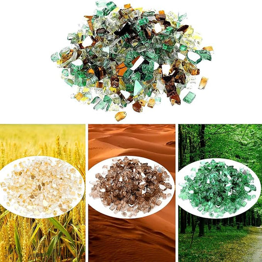 Onlyfire 10 lbs Fire Glass Rocks 1/4 Inch, Reflective Tempered Glass for Propane Fire Pit & Gas Fireplace, High Luster Firepit Glass Stones for Fire Table, Gold+Light Green+Copper