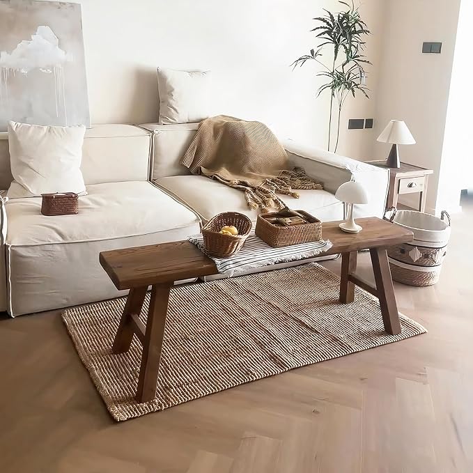 70.8in Wood Bench Indoor – Rustic Farmhouse Entryway Bench, Skinny Bench Design, Made of Extra-Thick Solid Wood, Perfect for Dining Room, Hallway, or End of Bed